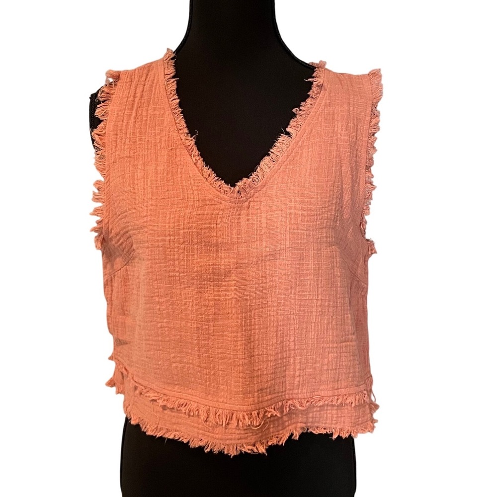 loveriche Peach Gauze V‎ Neck Raw Edge Crop Top Size M Boho Chic Trendy